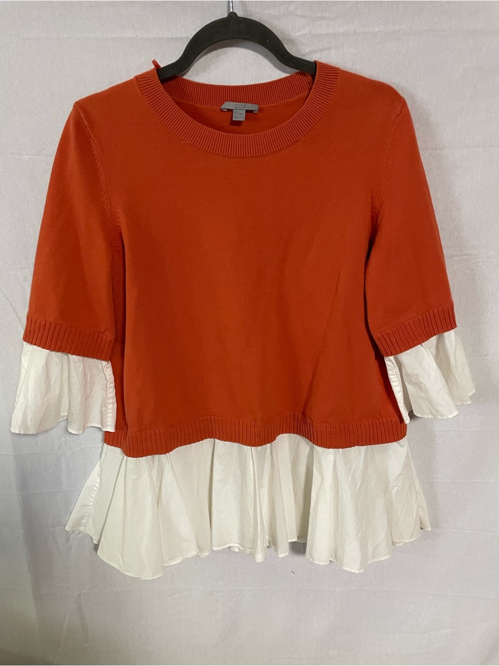 COS Ribbed Orange Knit Sweater with Cream Label Detail